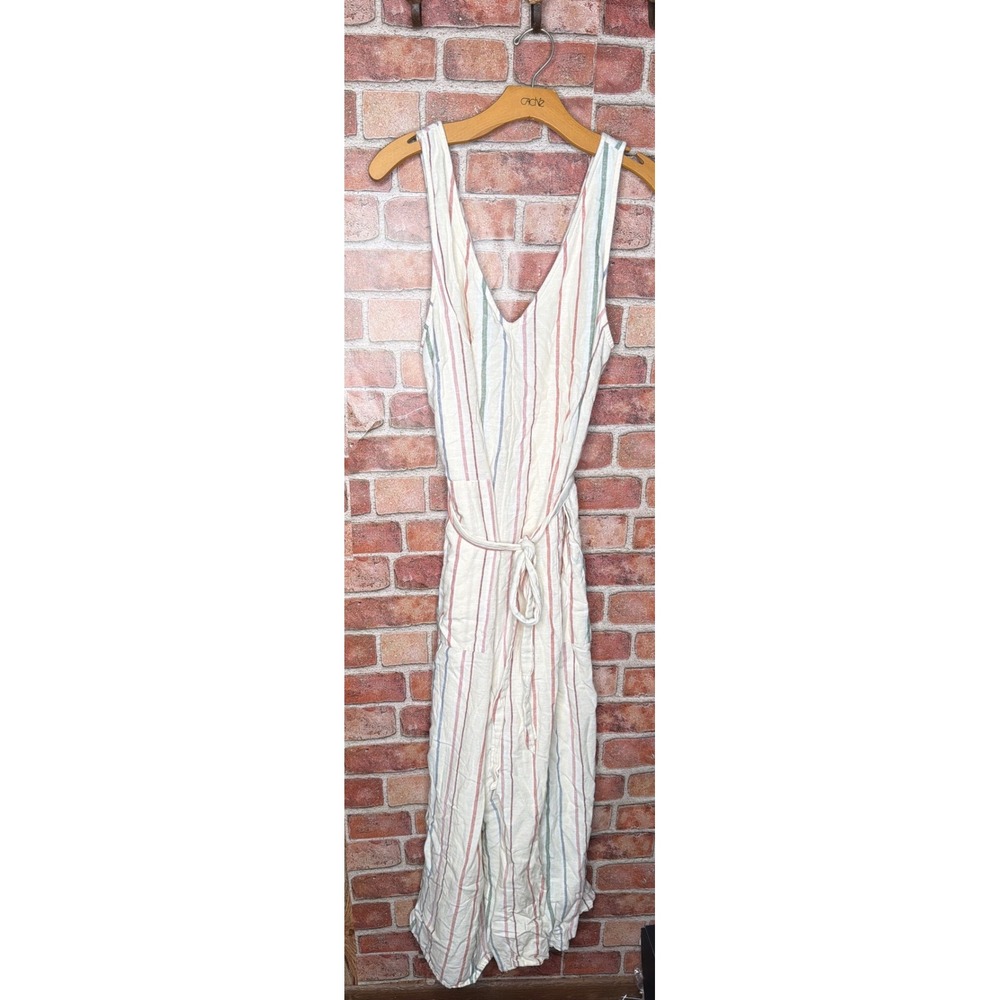 American Eagle Striped Linen Blend Jumpsuit XL Wide Leg V-Neck Sleeveless Boho